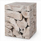 Bruce Square Sliced End Table in Bleached Finish | Solid Teak Wood 22"