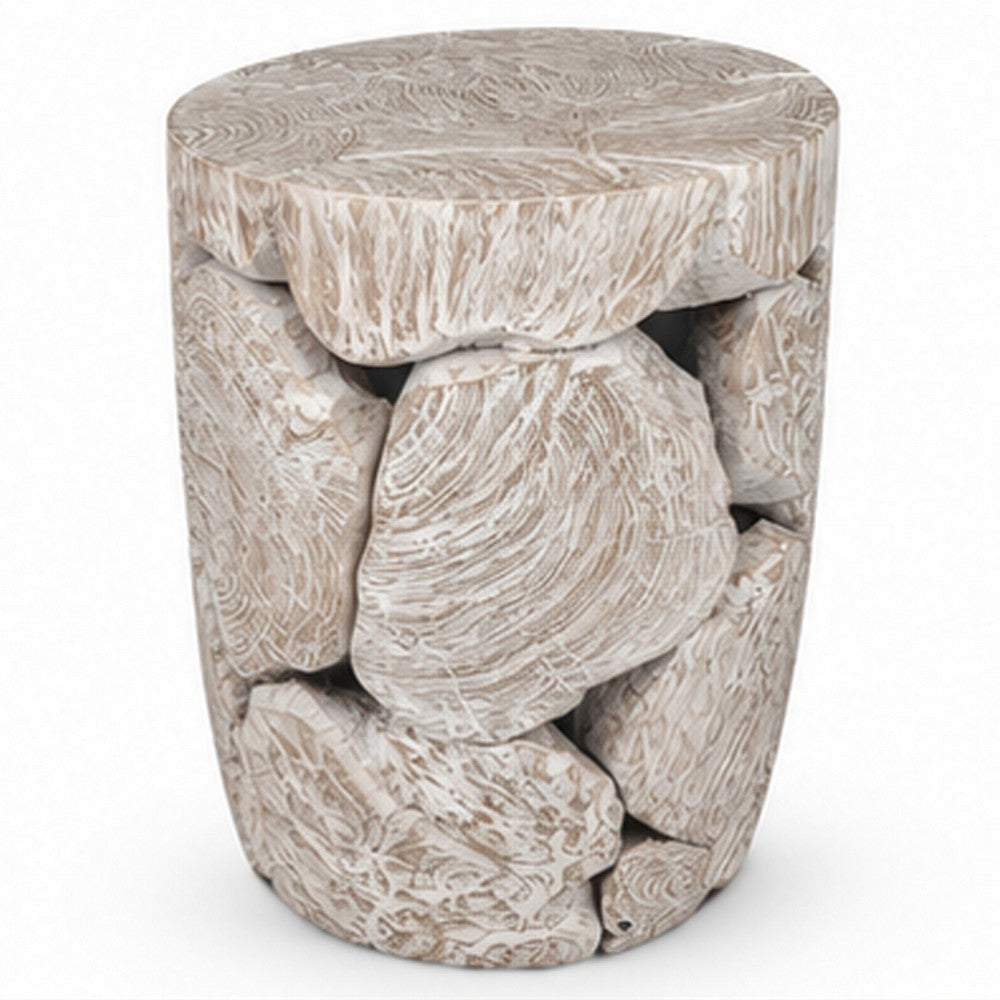 Bruce Round Sliced End Table in Bleached Finish | Solid Teak Wood 22"