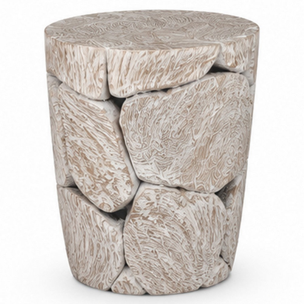 Bruce Round Sliced End Table in Bleached Finish | Solid Teak Wood 22"