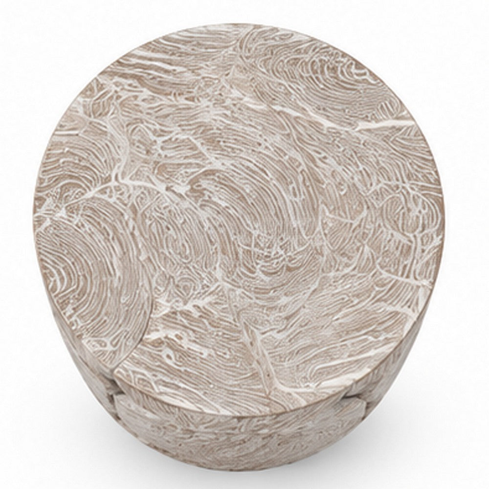 Bruce Round Sliced End Table in Bleached Finish | Solid Teak Wood 22"
