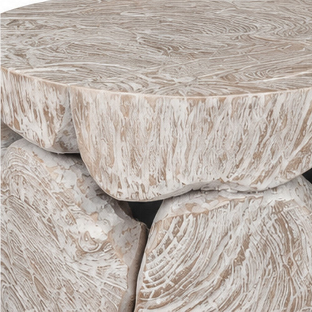 Bruce Round Sliced End Table in Bleached Finish | Solid Teak Wood 22"