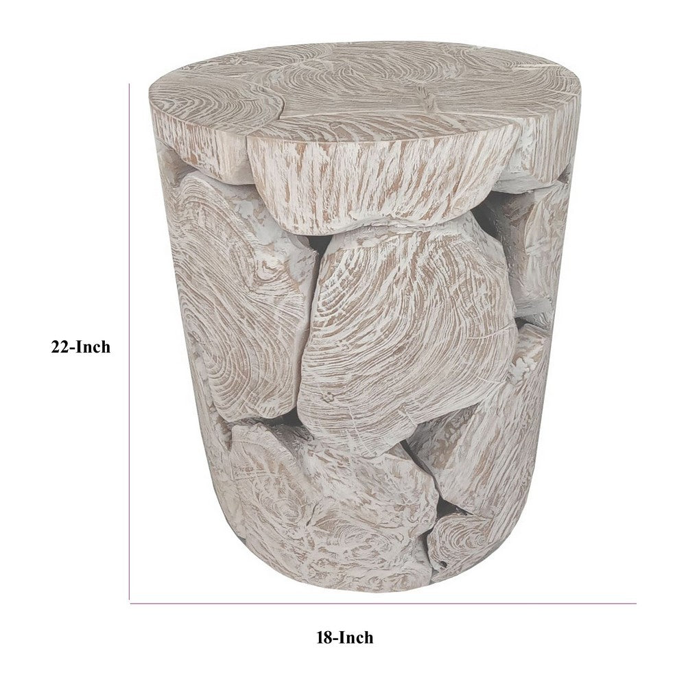 Bruce Round Sliced End Table in Bleached Finish | Solid Teak Wood 22"