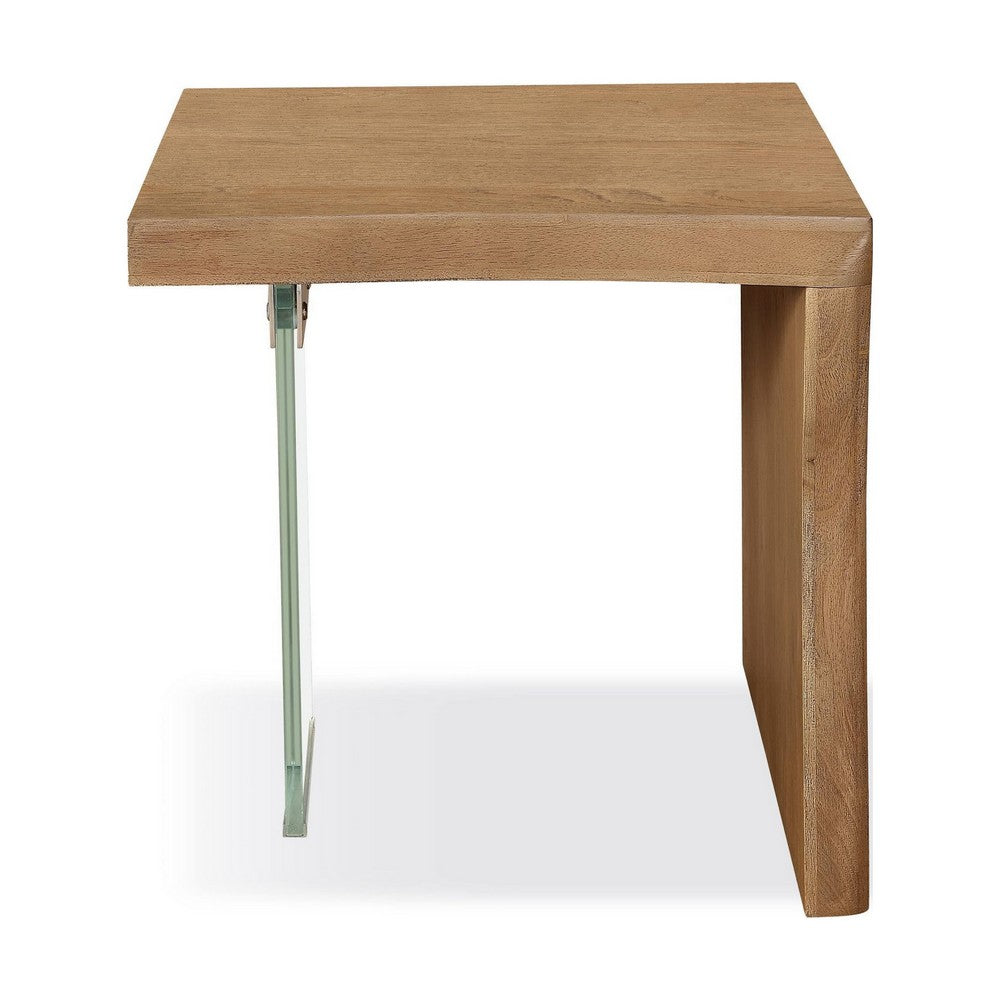 Bruce Rectangular Live-Edge End Table with Glass Leg | Brown Wood 24"