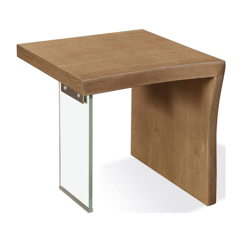 Bruce Rectangular Live-Edge End Table with Glass Leg | Brown Wood 24"