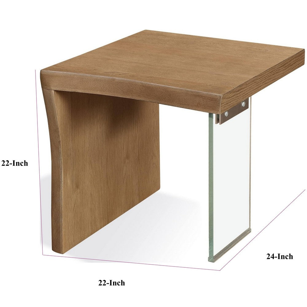 Bruce Rectangular Live-Edge End Table with Glass Leg | Brown Wood 24"