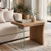 Bruce Rectangular Live-Edge End Table with Glass Leg | Brown Wood 24"