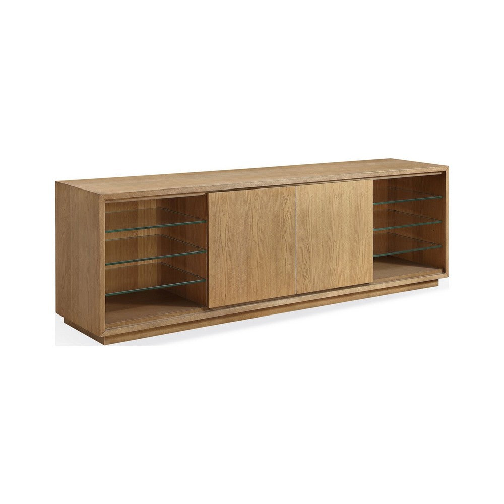 Bruce TV St& Media Cabinet | Glass Shelves & Storage | Bisque Wood 84"