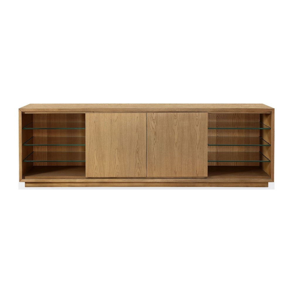 Bruce TV St& Media Cabinet | Glass Shelves & Storage | Bisque Wood 84"