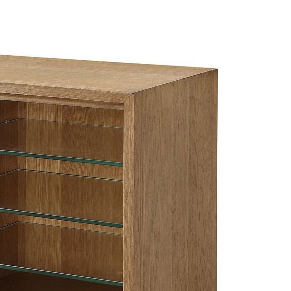 Bruce TV St& Media Cabinet | Glass Shelves & Storage | Bisque Wood 84"