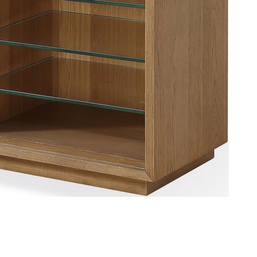 Bruce TV St& Media Cabinet | Glass Shelves & Storage | Bisque Wood 84"