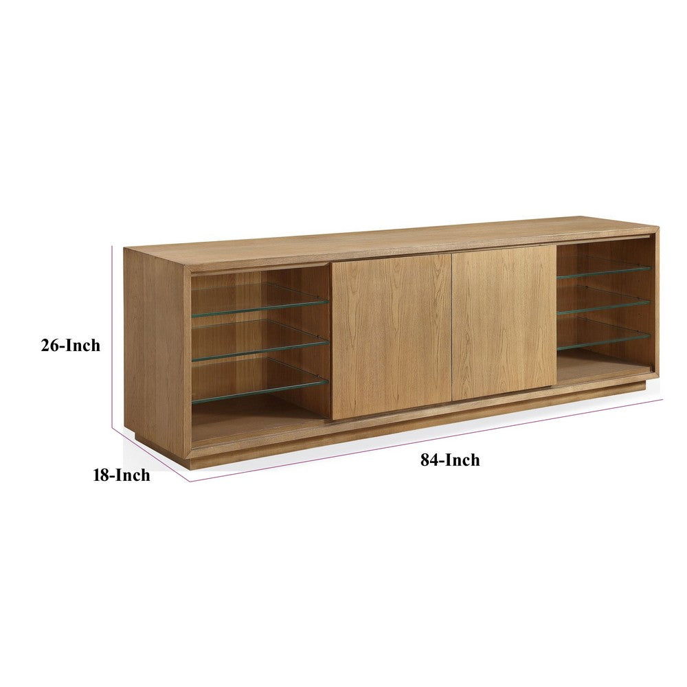 Bruce TV St& Media Cabinet | Glass Shelves & Storage | Bisque Wood 84"