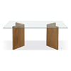 Bruce Dining Table | Rectangular Glass Top | Sculpted V-Base | Brown Wood 80"