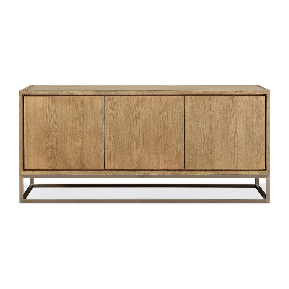 Bruce Sideboard | Adjustable Shelves | Stainless Steel | Brown Wood 70"