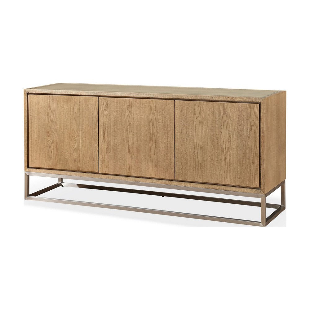 Bruce Sideboard | Adjustable Shelves | Stainless Steel | Brown Wood 70"