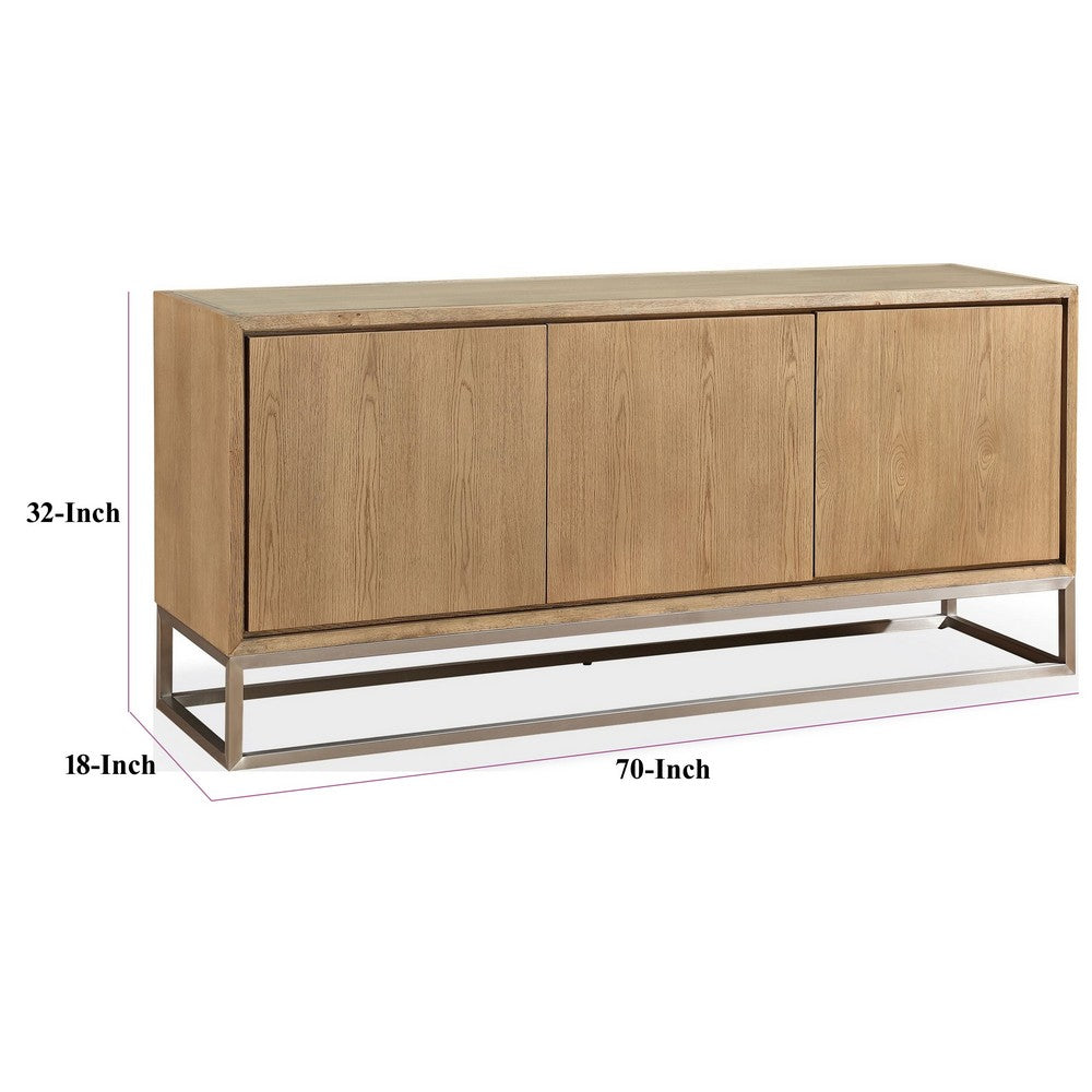 Bruce Sideboard | Adjustable Shelves | Stainless Steel | Brown Wood 70"