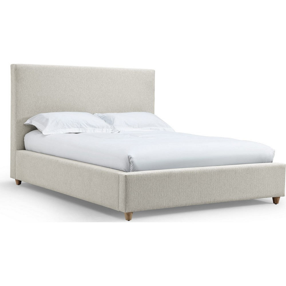 Azin Queen Upholstered Platform Bed | Turned Legs | Ivory Twill Fabric