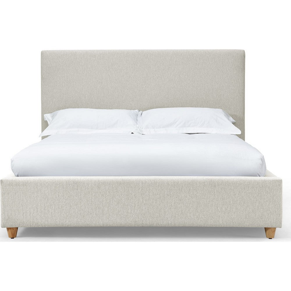 Azin Queen Upholstered Platform Bed | Turned Legs | Ivory Twill Fabric