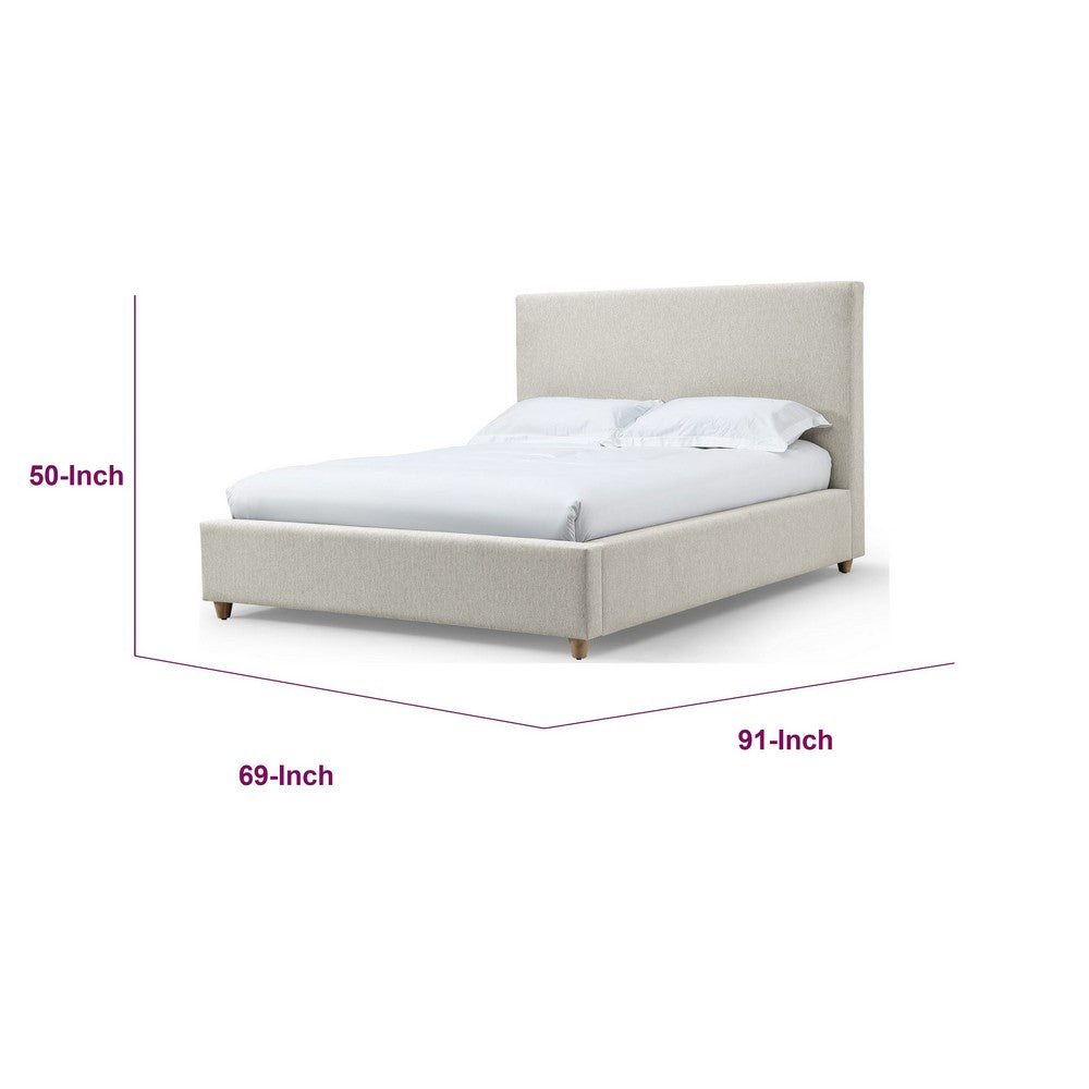Azin Queen Upholstered Platform Bed | Turned Legs | Ivory Twill Fabric