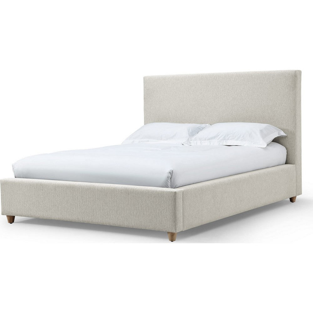 Azin King Upholstered Platform Bed | Turned Legs | Ivory Twill Fabric