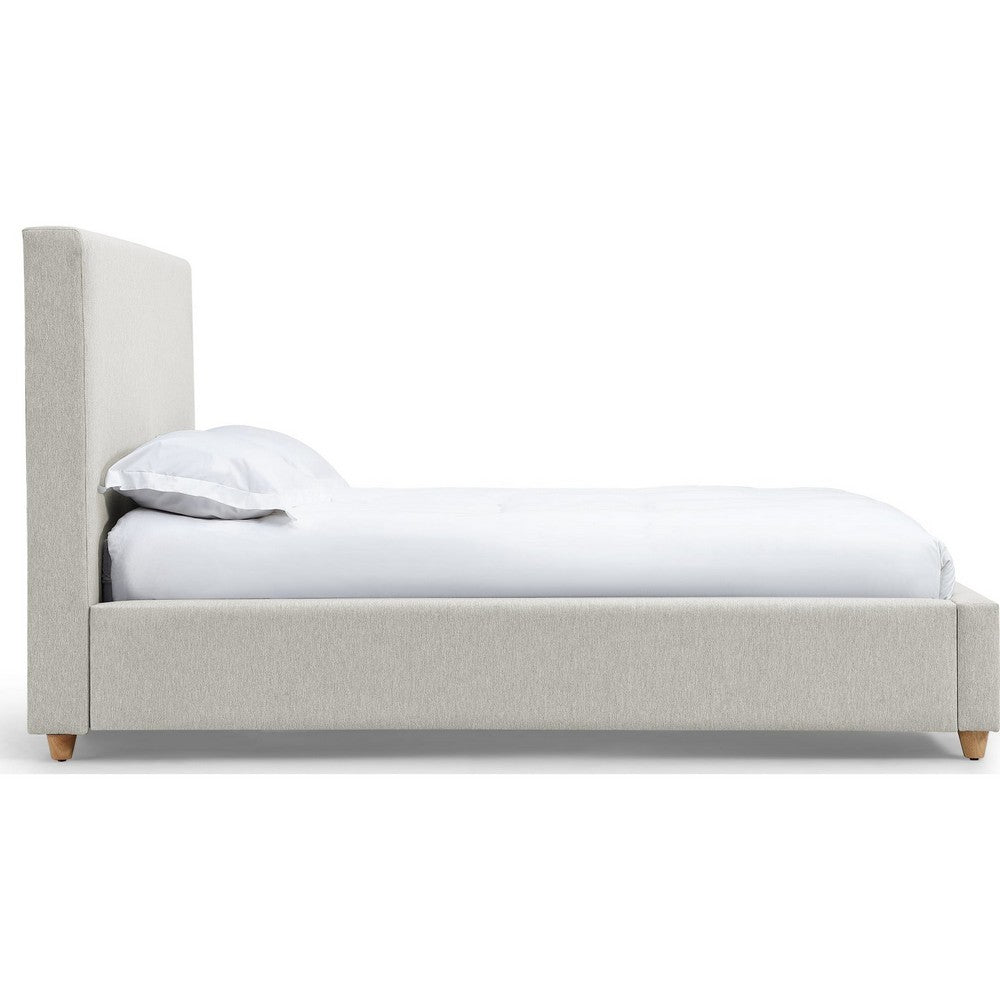 Azin King Upholstered Platform Bed | Turned Legs | Ivory Twill Fabric