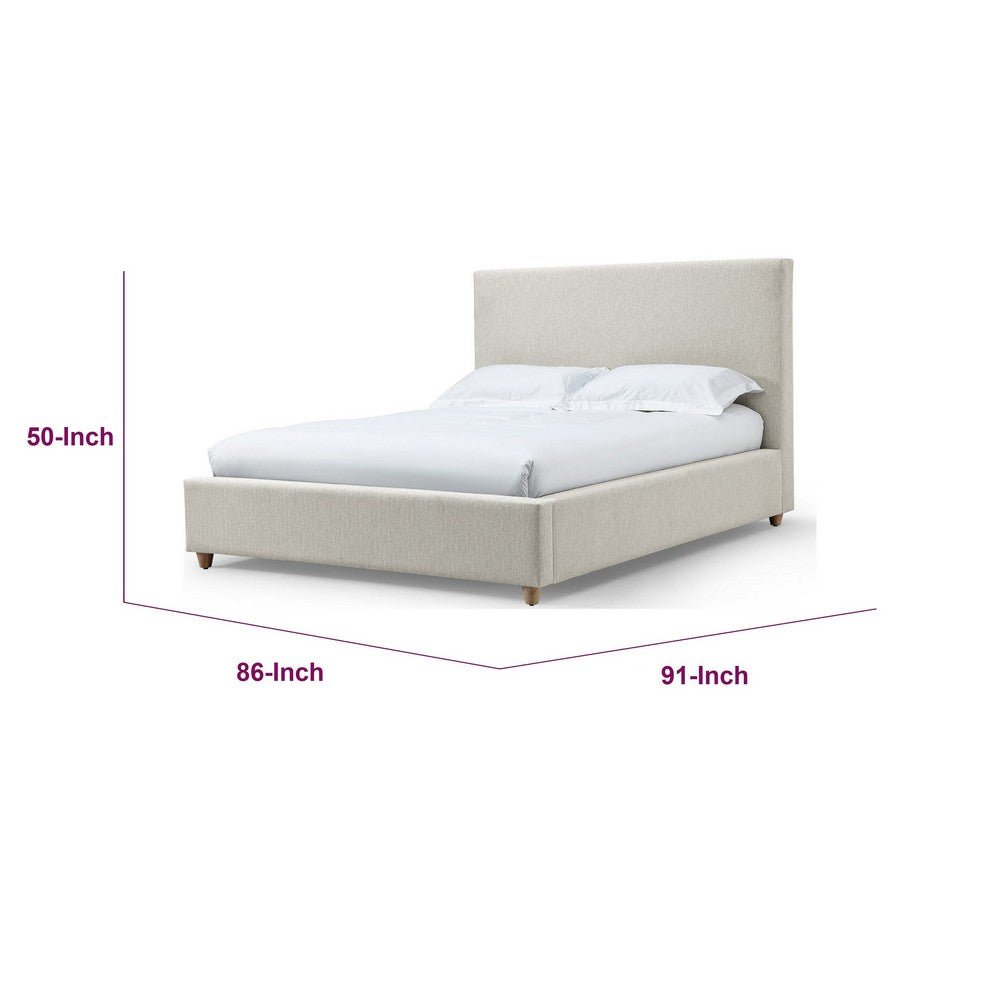 Azin King Upholstered Platform Bed | Turned Legs | Ivory Twill Fabric