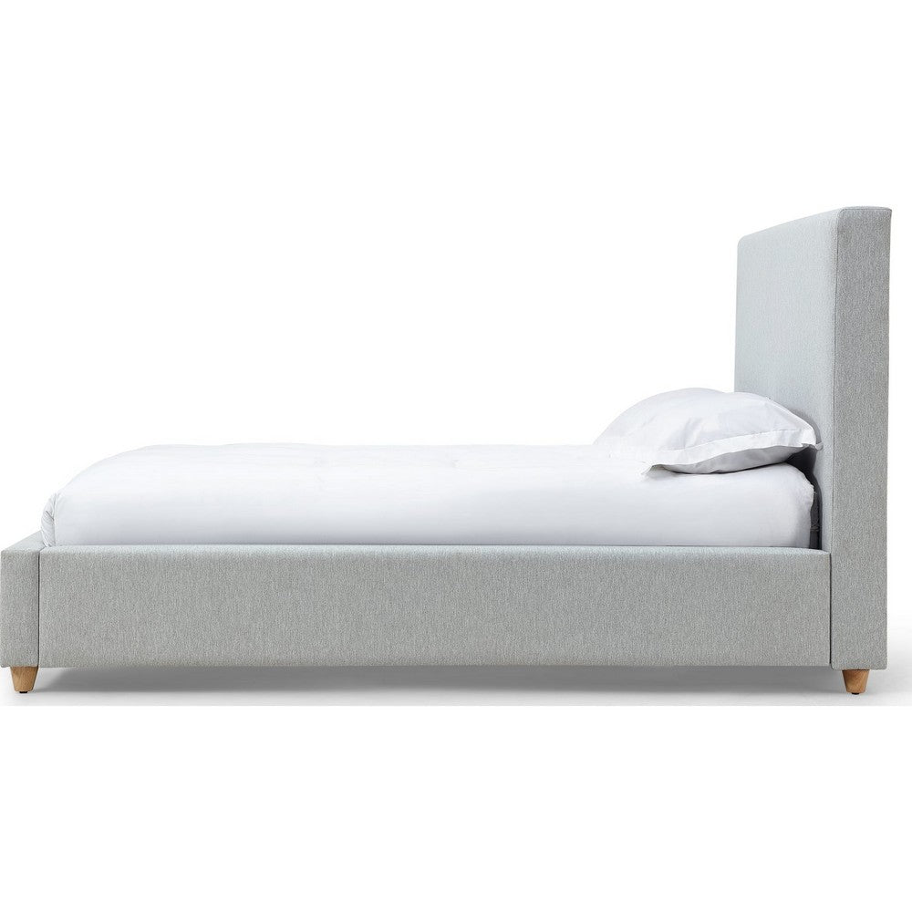 Azin Queen Upholstered Platform Bed | Turned Legs | Gray Twill Fabric
