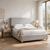 Azin Queen Upholstered Platform Bed | Turned Legs | Gray Twill Fabric