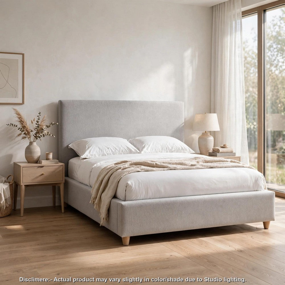 Azin Queen Upholstered Platform Bed | Turned Legs | Gray Twill Fabric