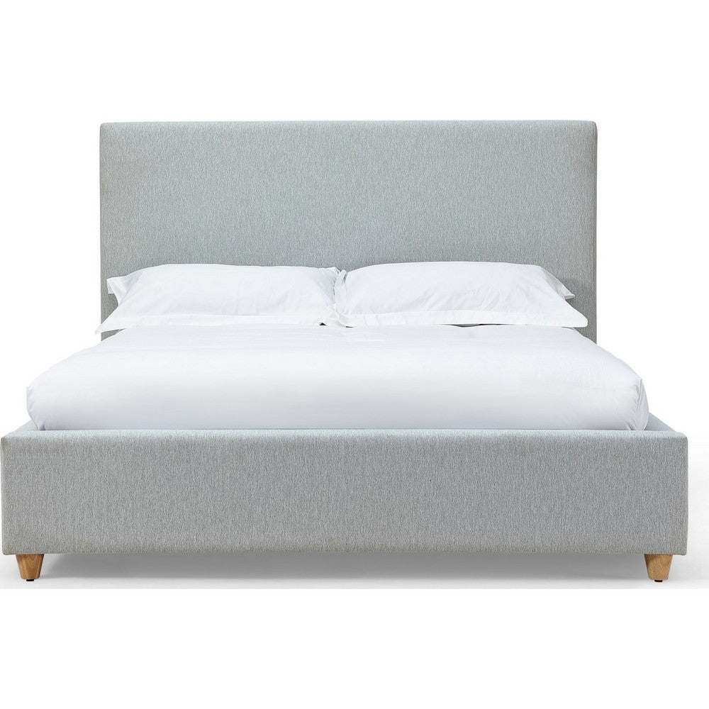 Azin King Upholstered Platform Bed | Turned Legs | Gray Twill Fabric