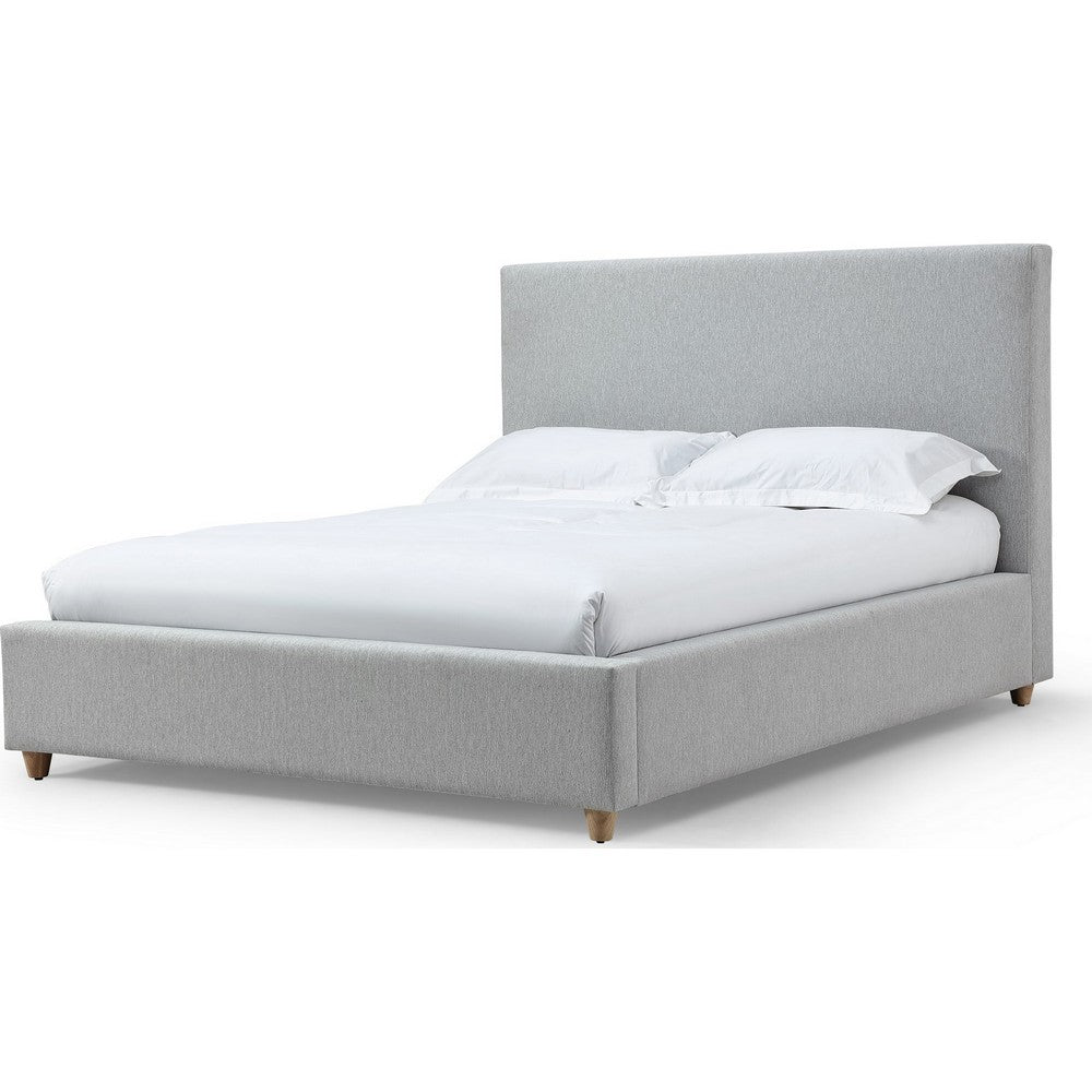 Azin King Upholstered Platform Bed | Turned Legs | Gray Twill Fabric