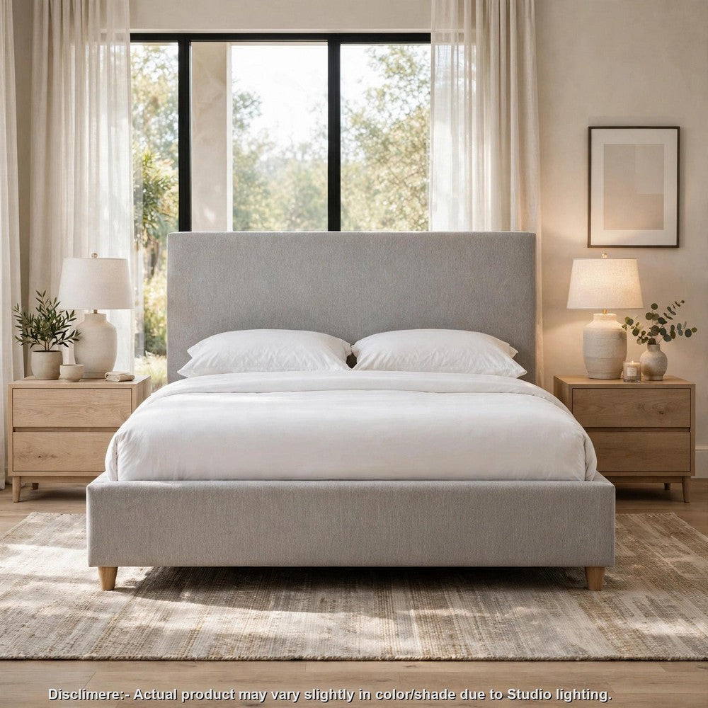 Azin King Upholstered Platform Bed | Turned Legs | Gray Twill Fabric