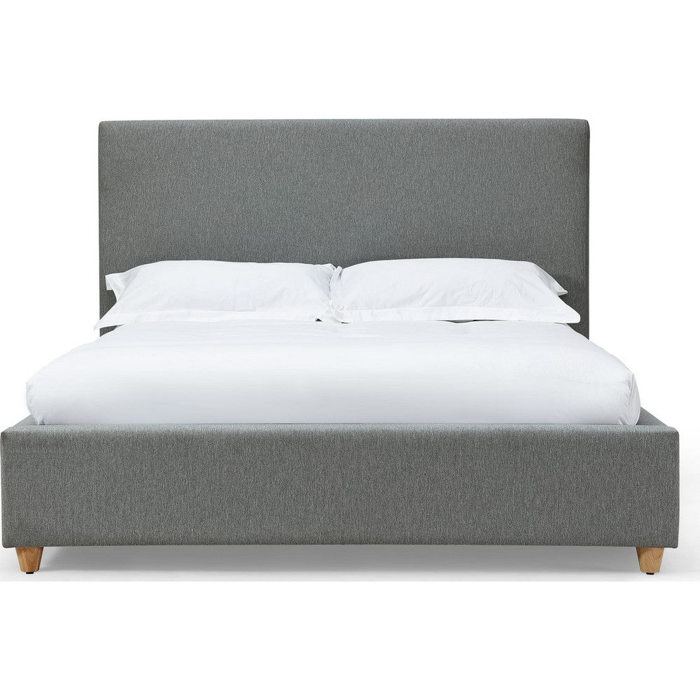 Azin Queen Upholstered Platform Bed | Turned Legs | Pewter Gray Fabric