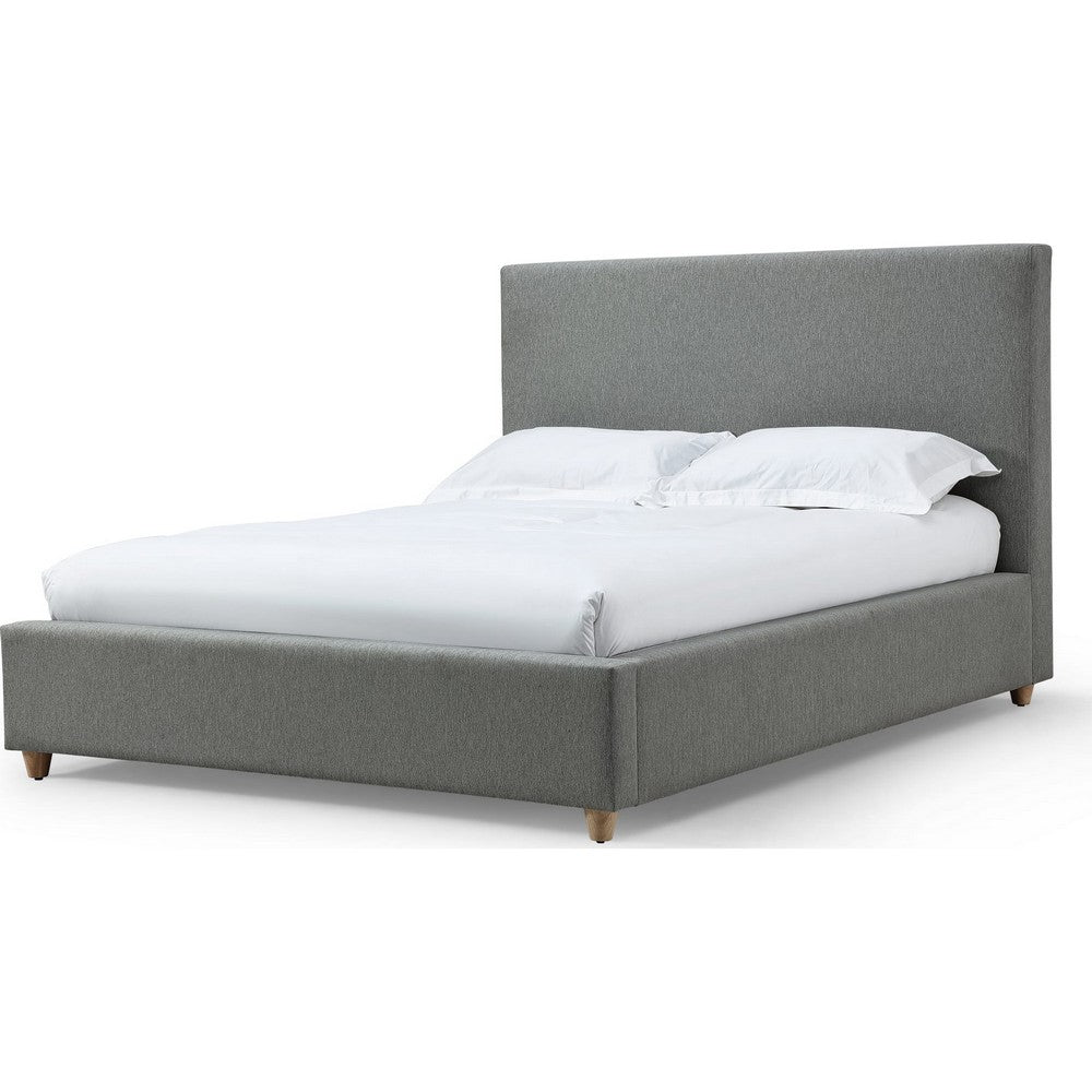 Azin Queen Upholstered Platform Bed | Turned Legs | Pewter Gray Fabric