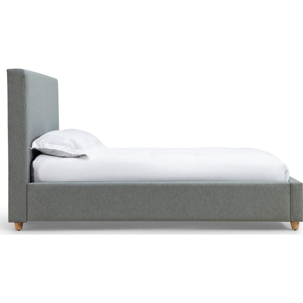 Azin Queen Upholstered Platform Bed | Turned Legs | Pewter Gray Fabric