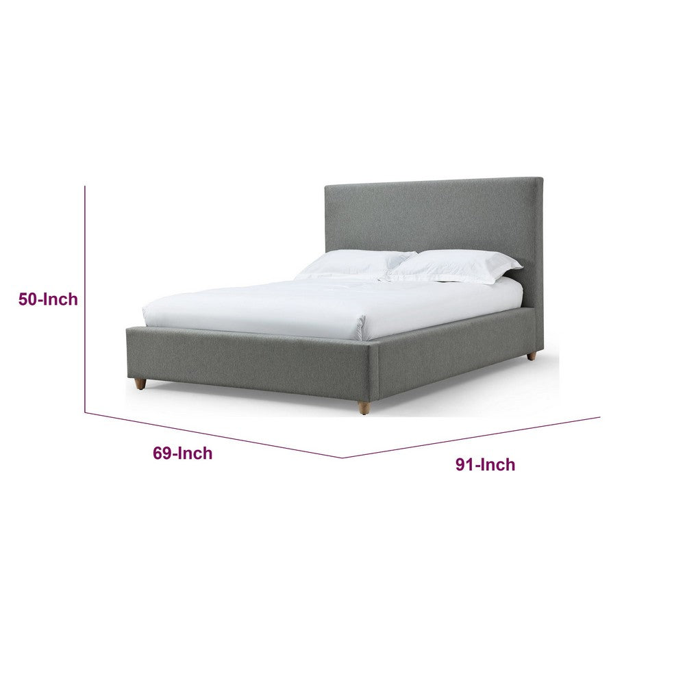 Azin Queen Upholstered Platform Bed | Turned Legs | Pewter Gray Fabric