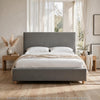 Azin Queen Upholstered Platform Bed | Turned Legs | Pewter Gray Fabric