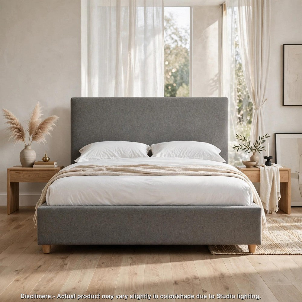 Azin Queen Upholstered Platform Bed | Turned Legs | Pewter Gray Fabric