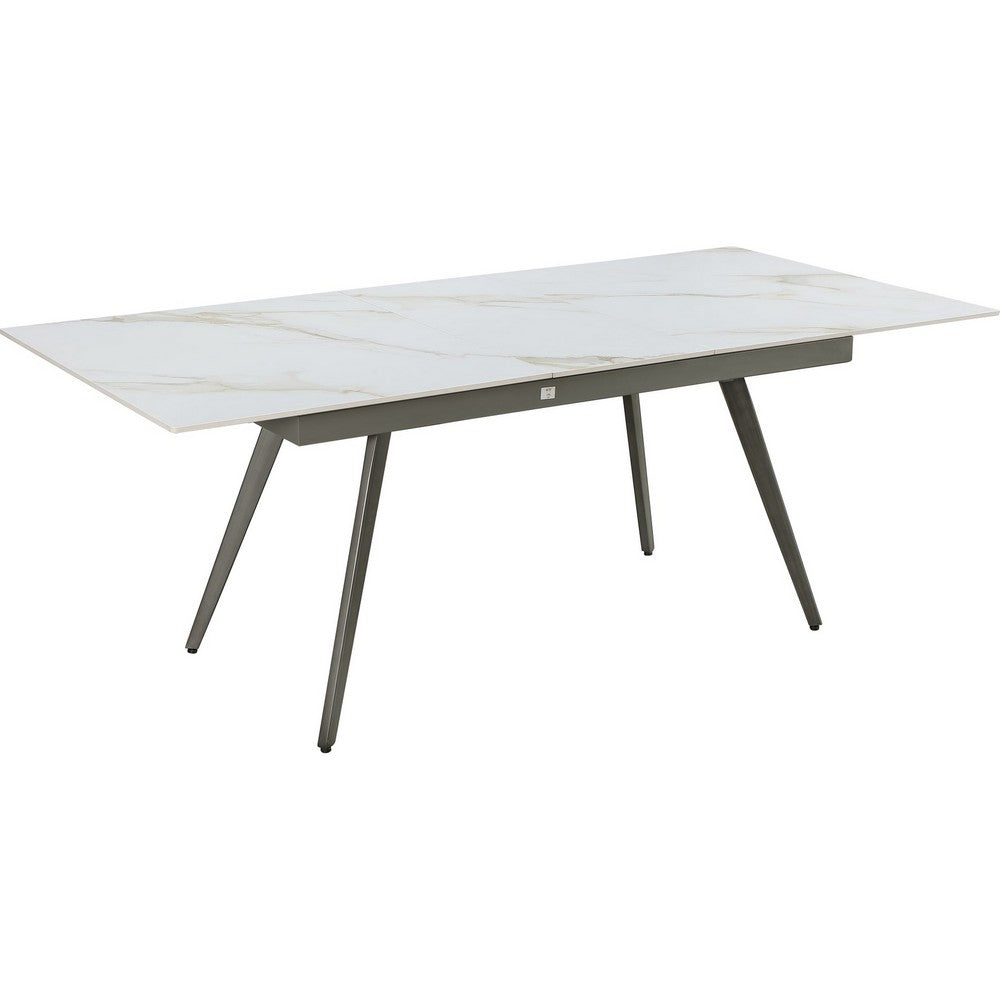 Norah Extendable Dining Table | White Marbled Stone Top | Metal 64-79"
