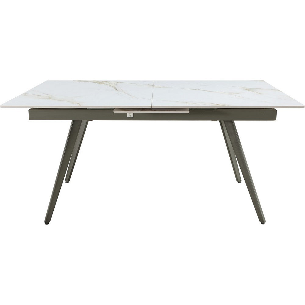 Norah Extendable Dining Table | White Marbled Stone Top | Metal 64-79"