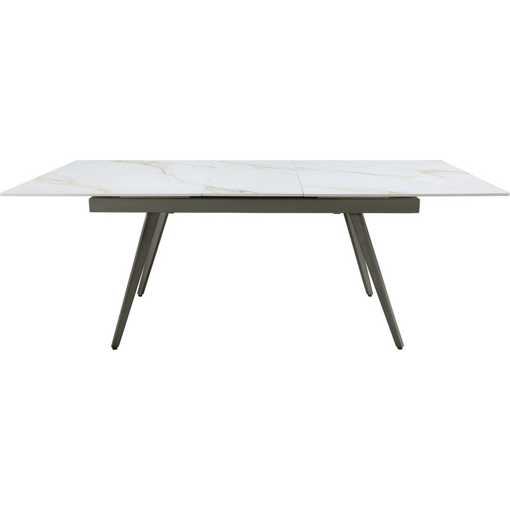 Norah Extendable Dining Table | White Marbled Stone Top | Metal 64-79"