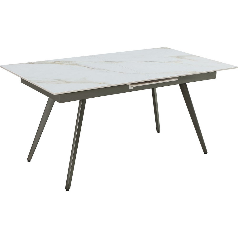 Norah Extendable Dining Table | White Marbled Stone Top | Metal 64-79"