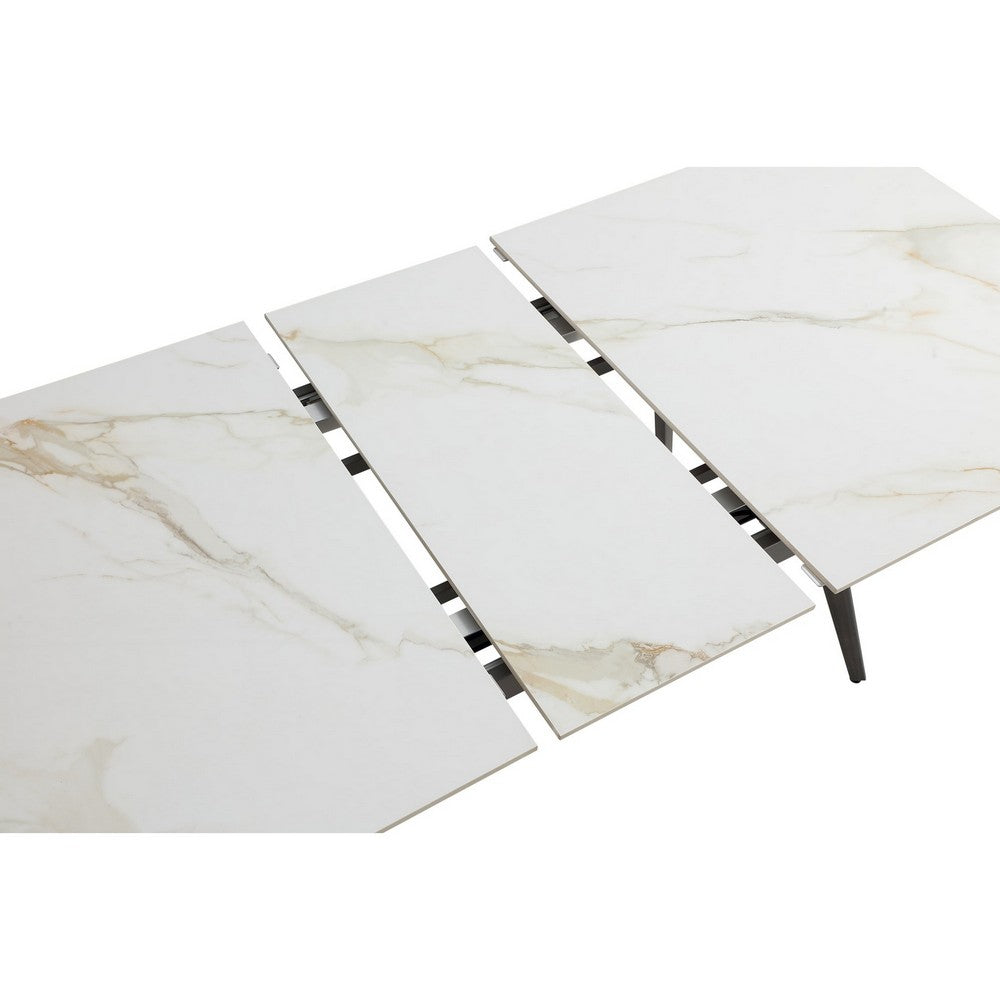Norah Extendable Dining Table | White Marbled Stone Top | Metal 64-79"