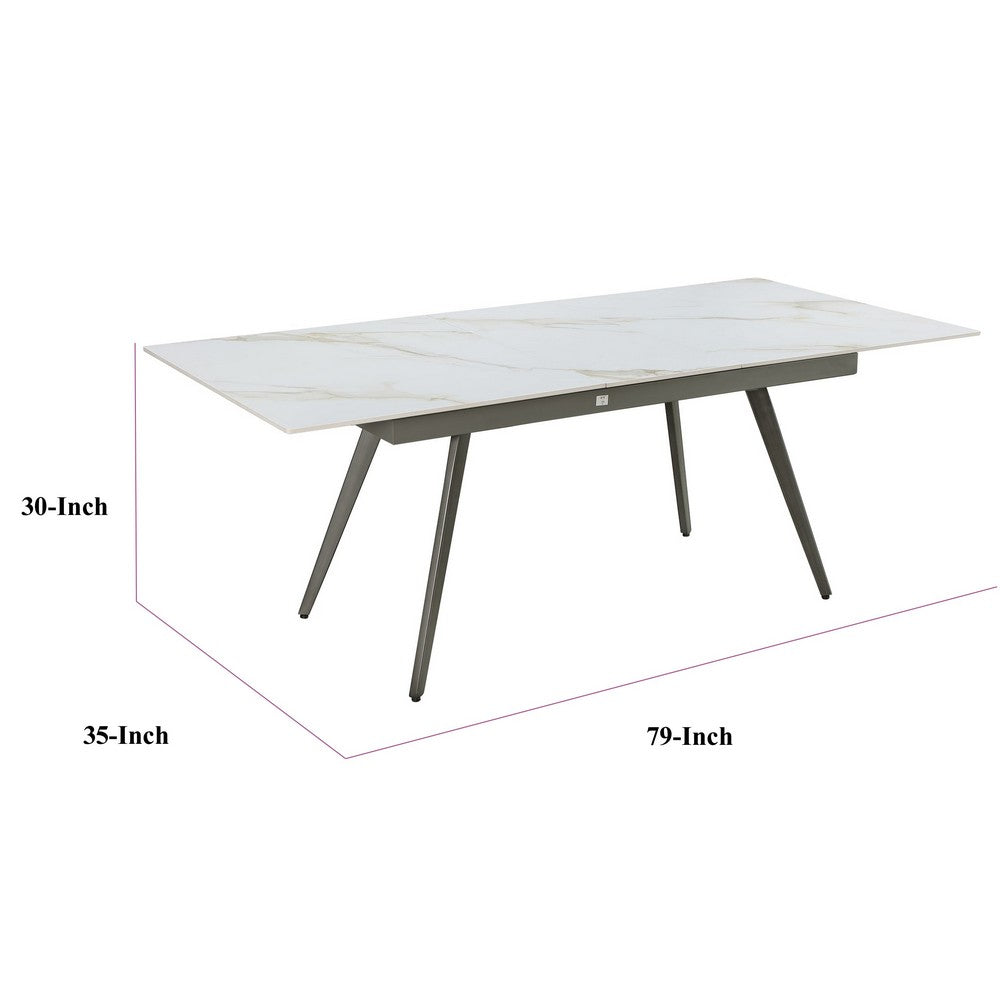 Norah Extendable Dining Table | White Marbled Stone Top | Metal 64-79"