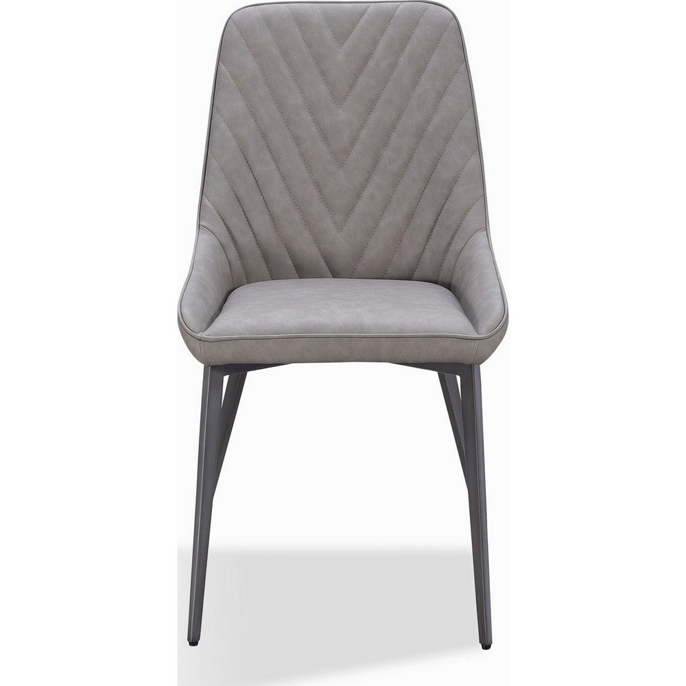 Norah Dining Chair | Gunmetal Metal | Gray Chevron Stitch Faux Leather