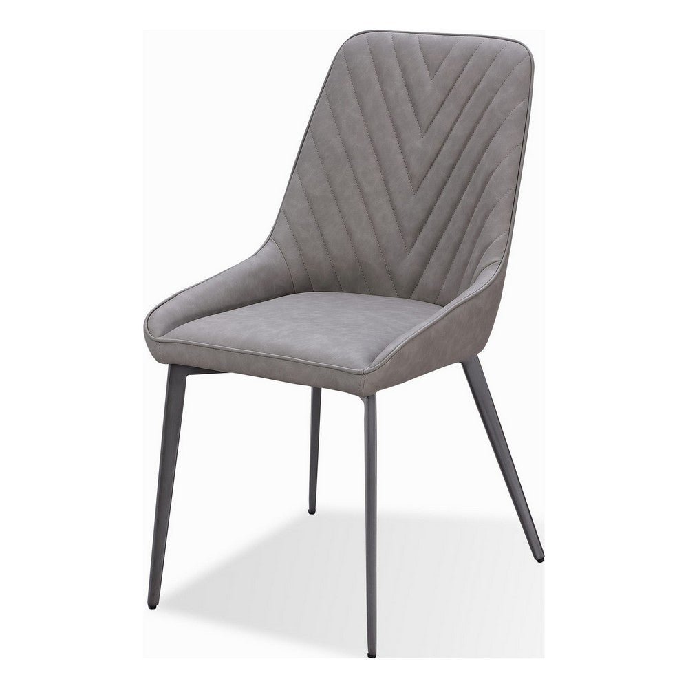 Norah Dining Chair | Gunmetal Metal | Gray Chevron Stitch Faux Leather