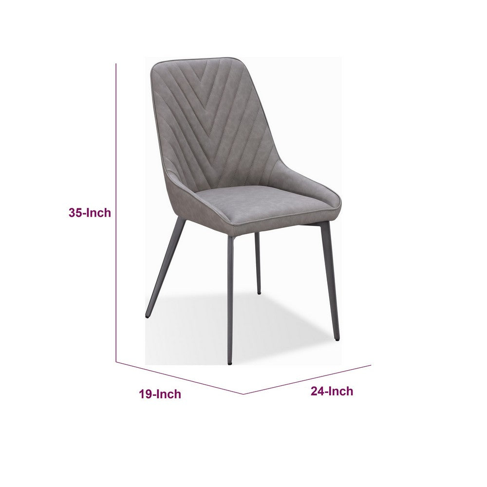 Norah Dining Chair | Gunmetal Metal | Gray Chevron Stitch Faux Leather