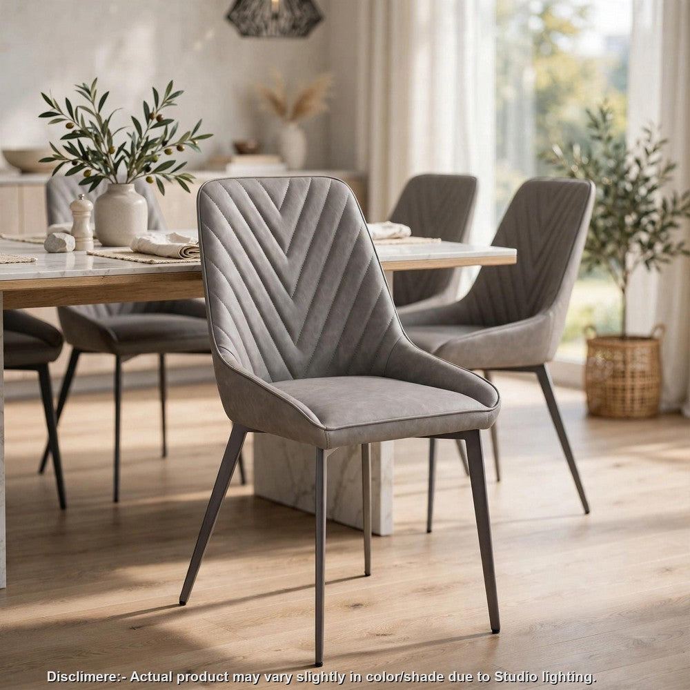 Norah Dining Chair | Gunmetal Metal | Gray Chevron Stitch Faux Leather