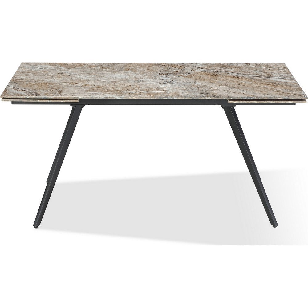 Norah Extendable Dining Table | Brown Marbled Stone Top | Black Metal 63-95"