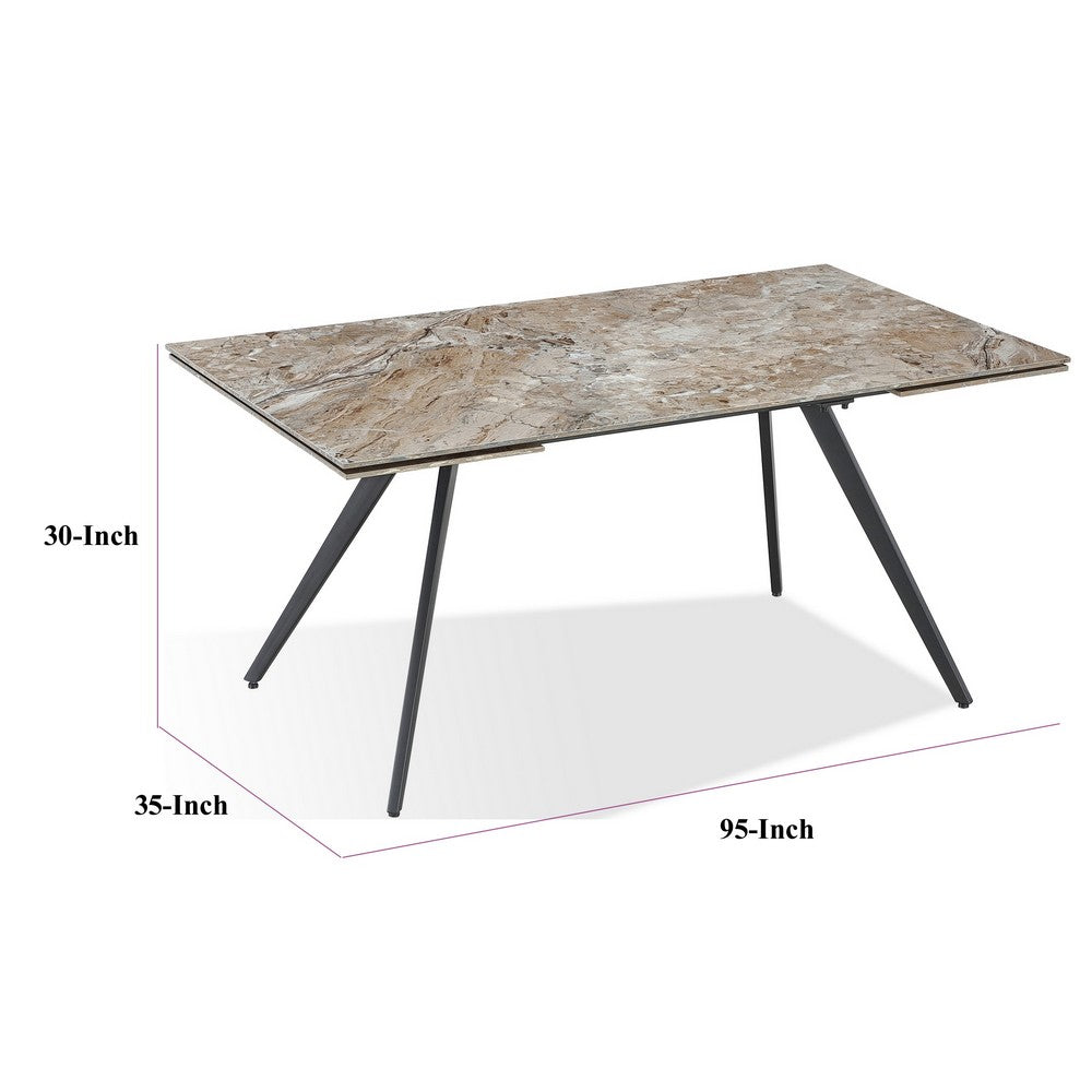 Norah Extendable Dining Table | Brown Marbled Stone Top | Black Metal 63-95"