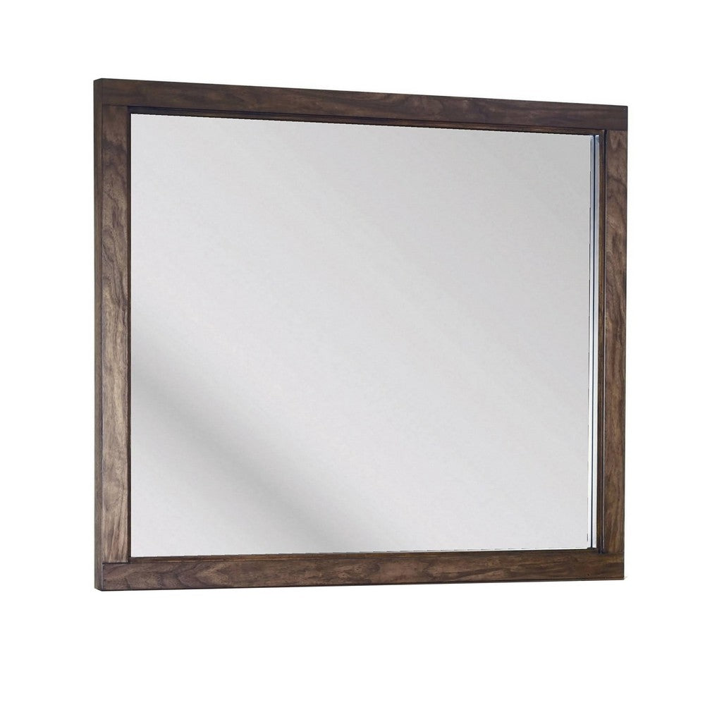 Enzo Wall-Dresser L&scape Mirror with Beveled Glass | Brown Wood 38x45